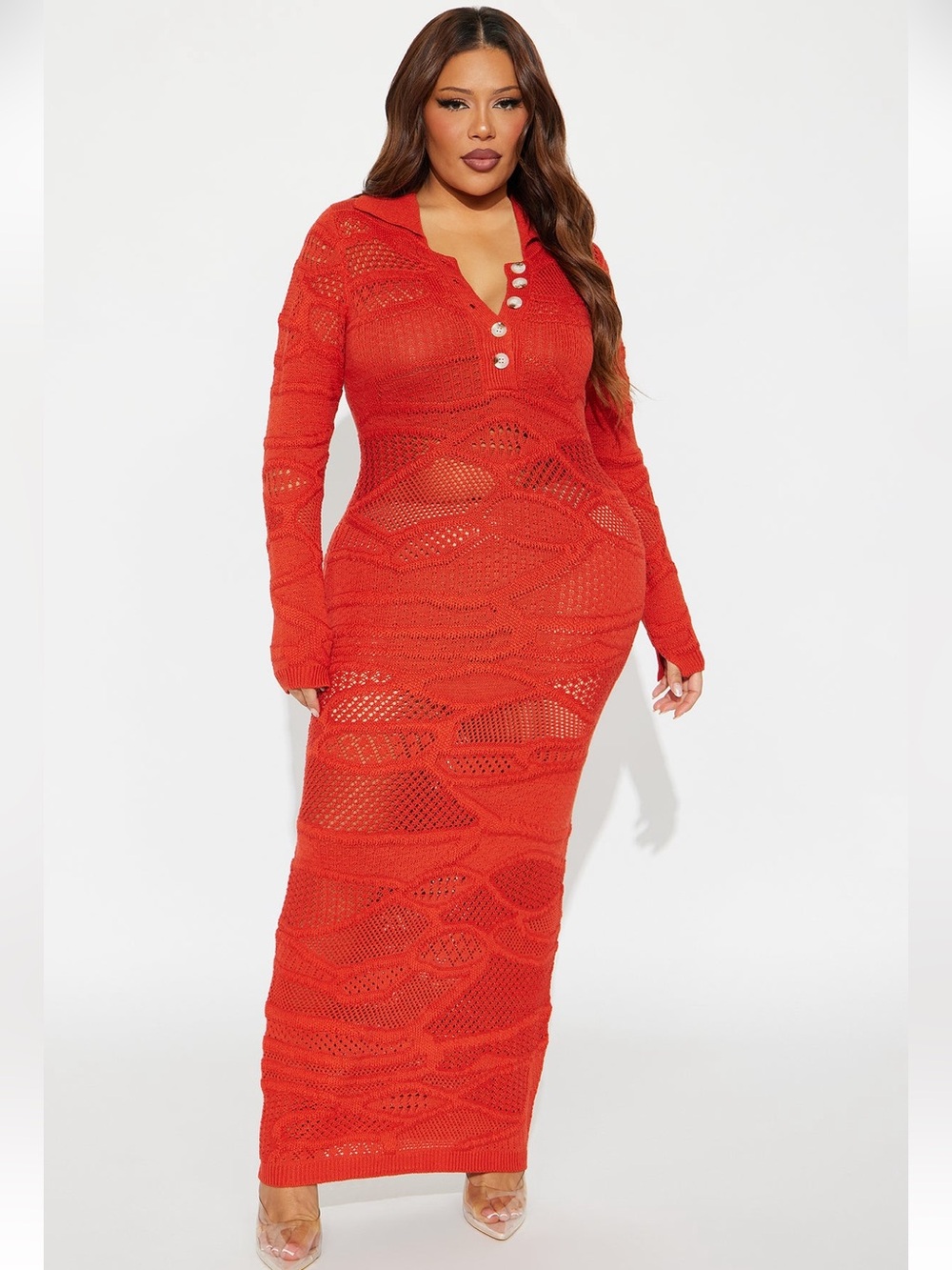Brand New Rust Orange Maxi Button Dress with Collar